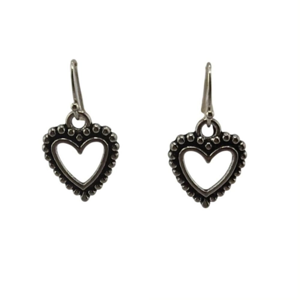 New Handcrafted Artisan Silver Heart Dangle Earrings